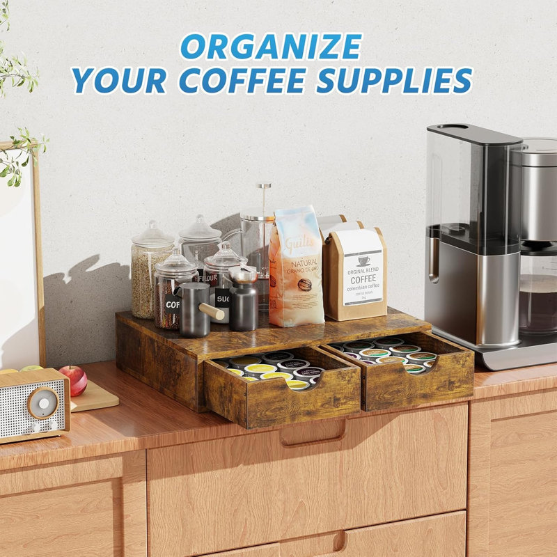 Tiroir porte-dosette en bois, organisateur de tiroir K Cup, boîte de rangement pour dosette compatible avec les capsules Nespresso Vertuo, capacité de 30 dosettes