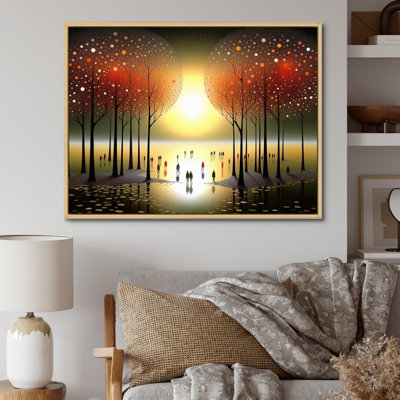 Mysterious Asian Autumn Forest Full Moon sur impression sur toile