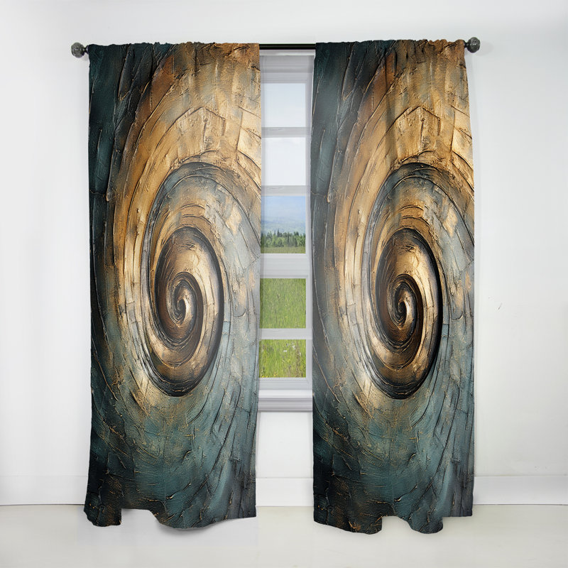 Bronze Whirling Wisdom Vortex - Abstract Spirals Room Darkening Abstract Curtain - 1 Panel, 52" W x 120" L