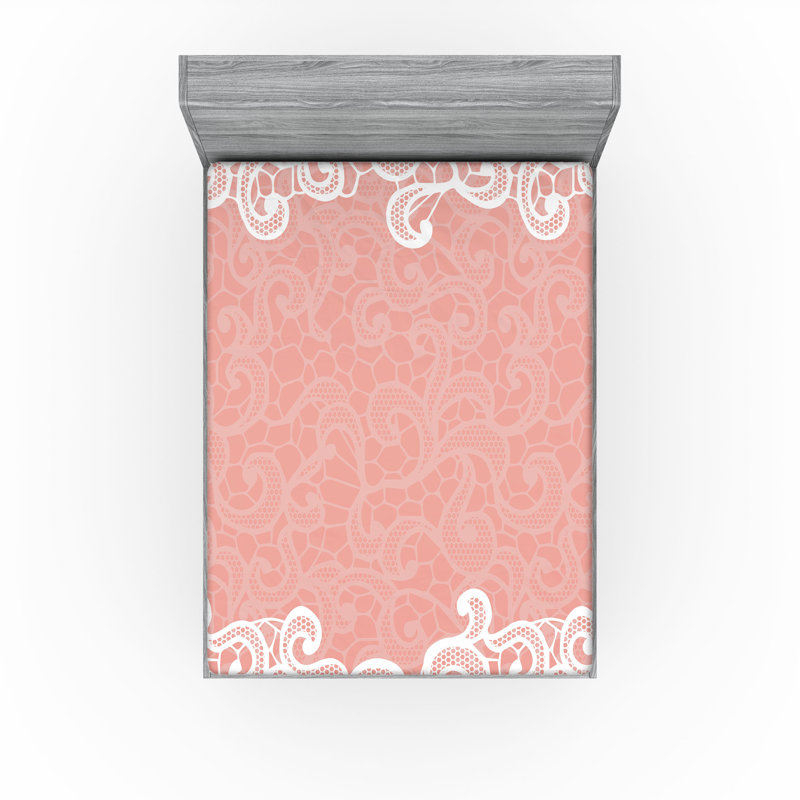 Drap-housse orange Ambesonne, Drap-housse de taille double, Blanc / oriental corail
