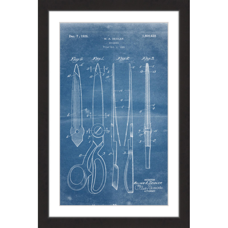 « ciseaux 1925 blueprint » par steve king, reproduction d’art encadrée, H 24 po x l 16 po x P 1,5 po