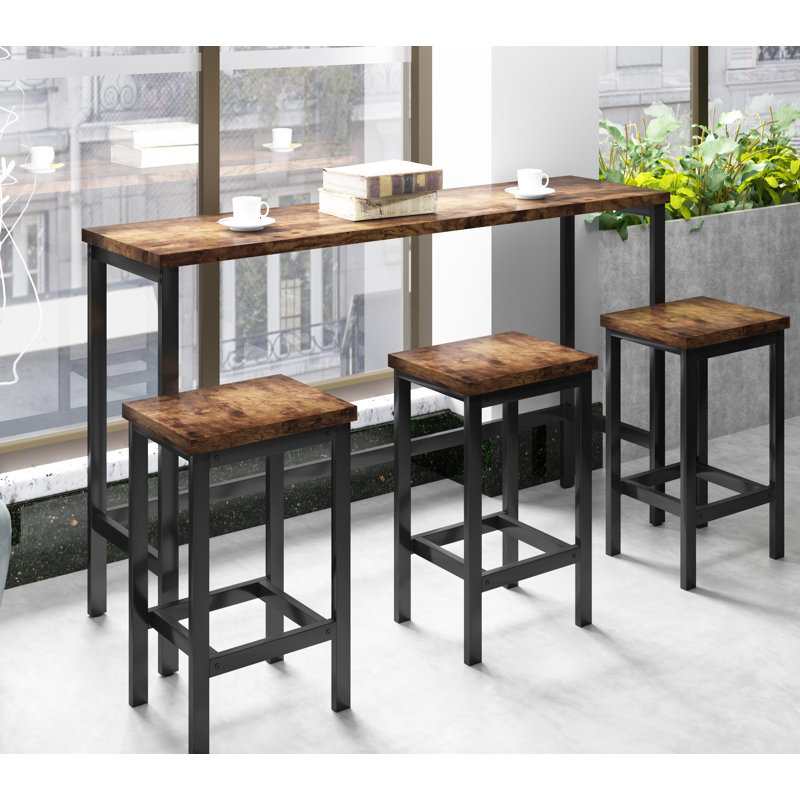 Ensemble de table de salle à manger à hauteur de comptoir avec 3 tabourets, Brun, Brun / Noir