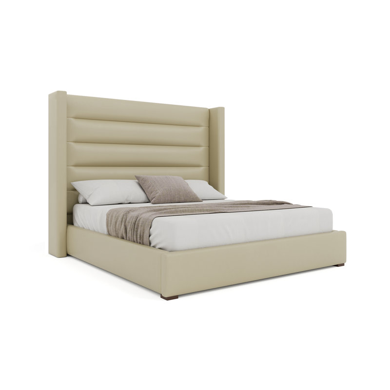 Vegan Leather Wingback Bed, Queen, Cream