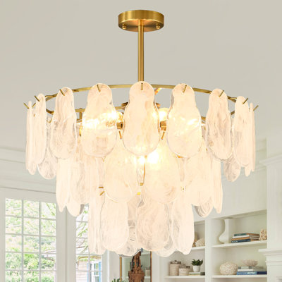 Lustres en verre de style moderne à 3 niveaux à 9 lumières, plafonnier encastré en verre rétro, luminaire suspendu doré pour chambre à coucher, salon, entrée, salle à manger, cuisine, foyer