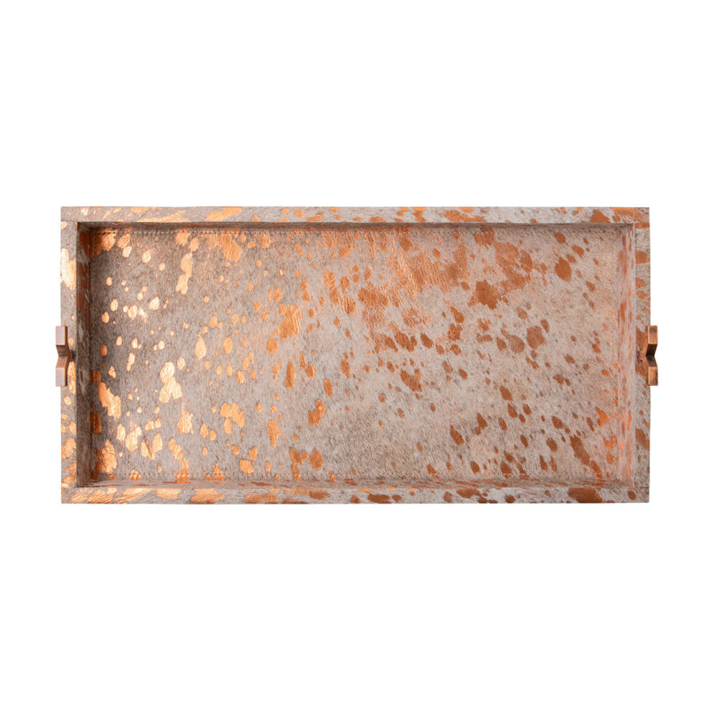 Metallic Copper Cow Hide Tray - Small, 2" H x 20" W x 10" D