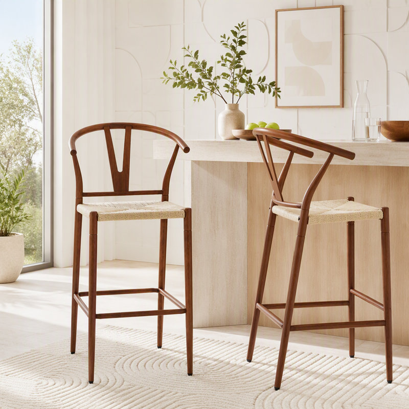 Fauteuil de style médiéval en Y pour tabouret de bar, Walnut-2pcs