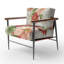 «Guerline - Fleurs peintes en rouge sur carte postale II - Fauteuil d'appoint rembourré de style campagnard