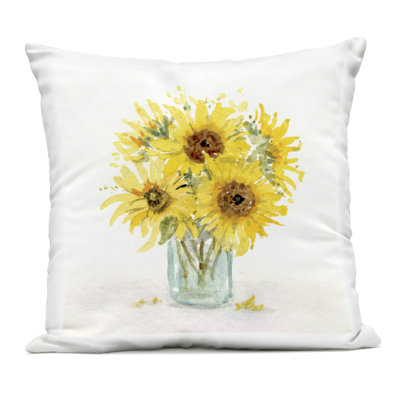 Warm Yellow Sunflower Bouquet Outdoor Printed Pillow, design by Patti Bishop
