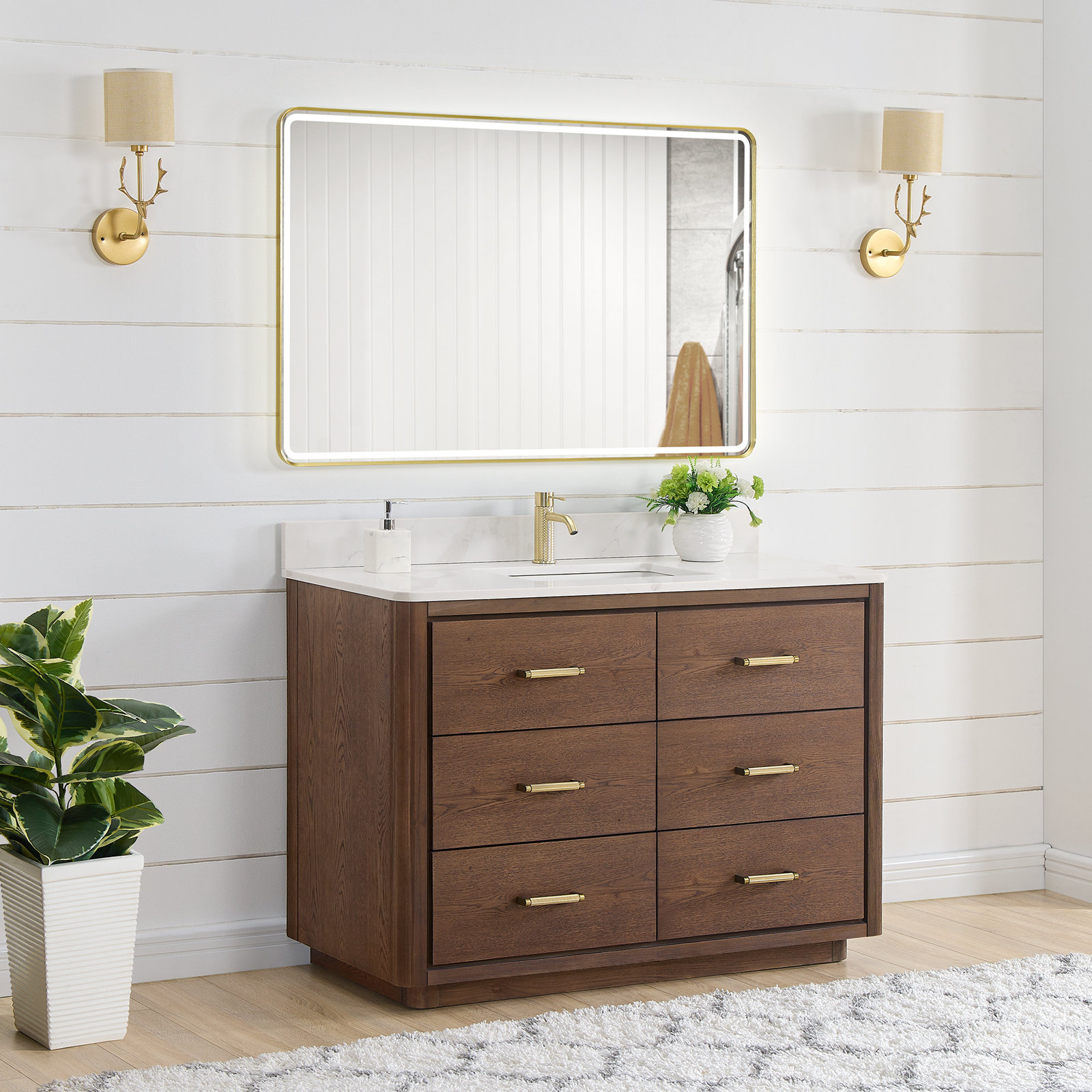 Porto 48'' Single Bathroom Vanity, Dark Brown, Gold 
