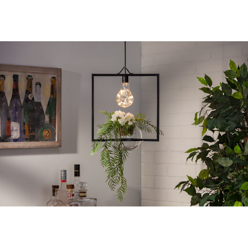 Gracie Oaks Black Rectangle Lamp With Edison Bulb And Glass Accent, 9Ft ...