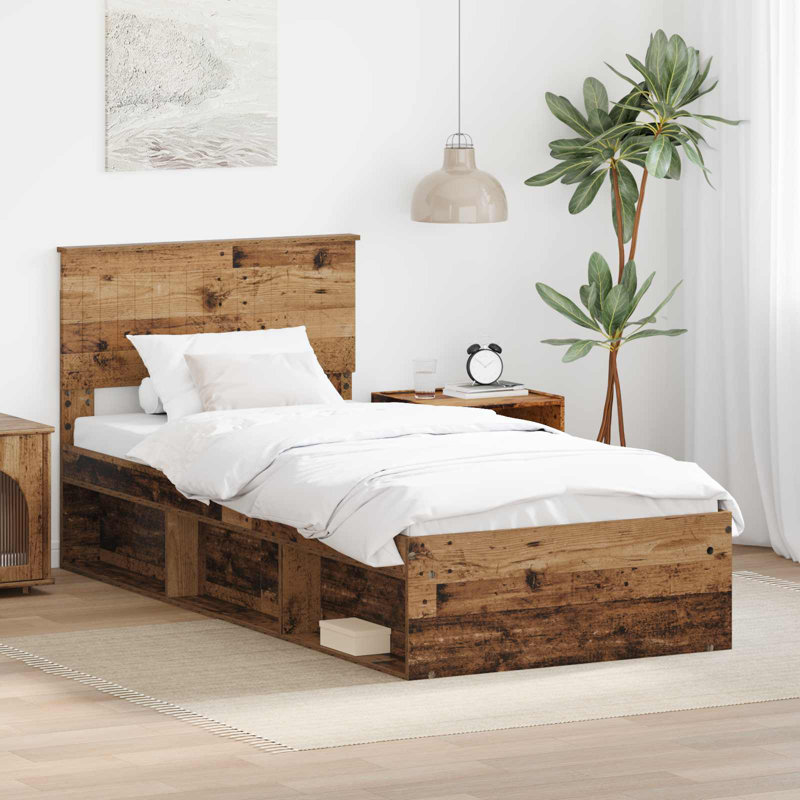 Solid Wood Bed, European Single (90 x 200 cm), Old Wood