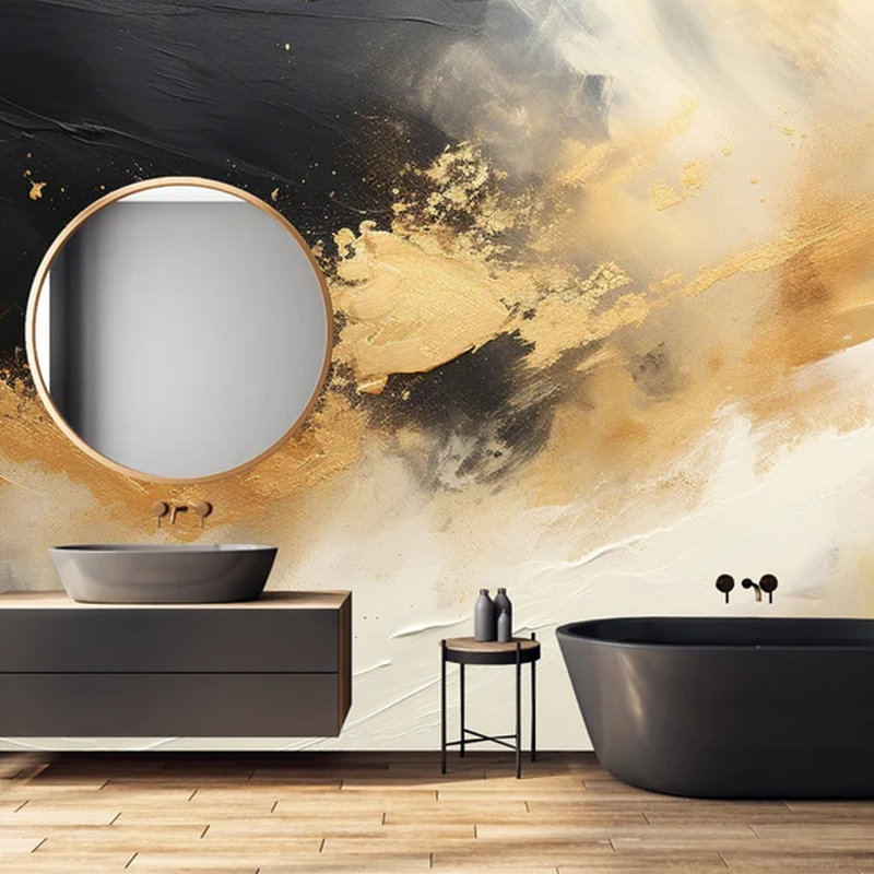 Murale abstraite noire et dorée, art moderne de luxe, L 138 po x l 105,96 po