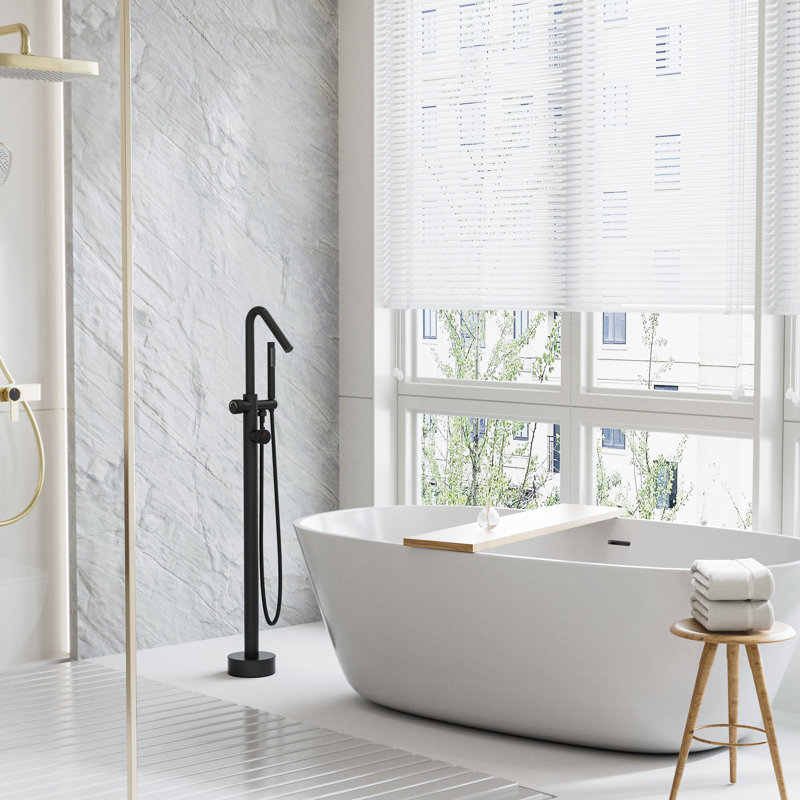 Freestanding Tub Filler With Hand Shower, 360° Swivel Spout, Thermostatic Valve, 316 Stainless Steel, Cupc Certified, Matte Black