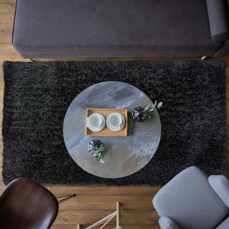 Tapis noir/gris fait main poils longs Bourgogne, Rectangle l 3 pi x L 5 pi