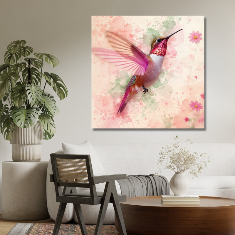 Art mural aquarelle en verre trempé Colibri, 14" H x 14" W