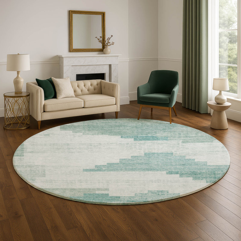 Premium Machine Washable Ashington AMF1829 Geometric Rug, Round 8'