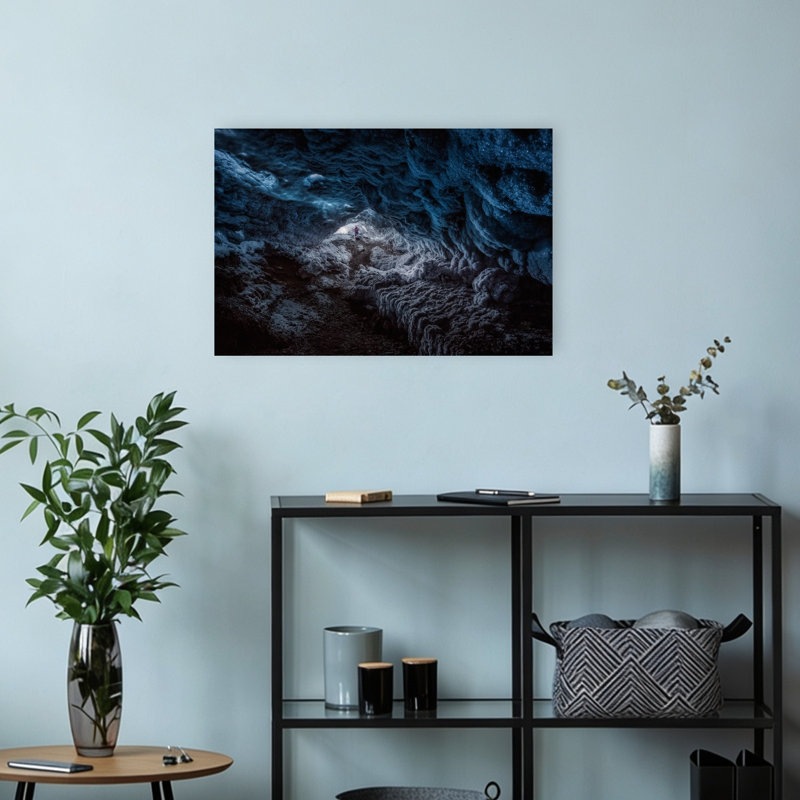 Blue Ice Cavern Explorer Dramatic Abstract Contemporary Landscape Winter Wall Art Print, 30.48cm H x 45.72cm W