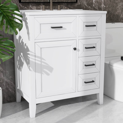 Meuble-lavabo de 30 po sans lavabo supérieur, base d'armoire seulement, armoire de rangement de salle de bain avec 3 tiroirs, structure solide et panneau de fibres à densité moyenne