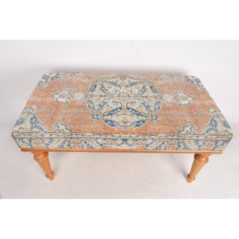 Cotton Upholstered Bench, White, 45cm H x 120cm W x 45cm D