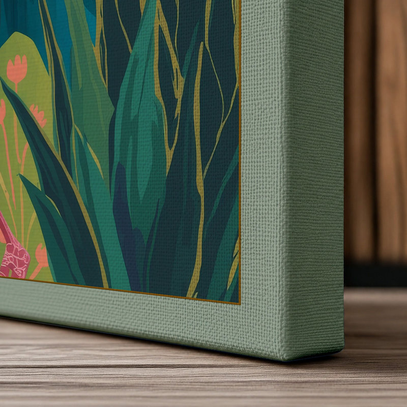 Flamingo Tropical - Wrapped Canvas, 30x20 - 76.2 x 50.8 cm, Sage Border