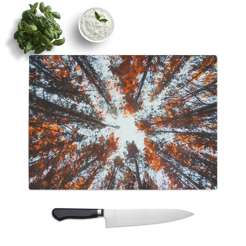 Tempered Glass Autumn Forest Reaching Upward Chopping Board, 28.5 cm W x 20 cm L