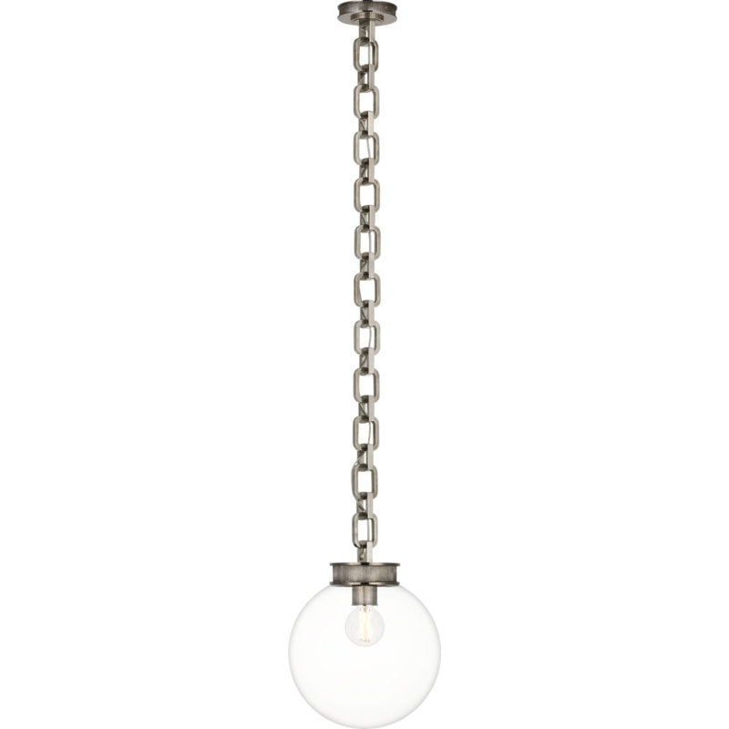 Bellamy 1 Light Statement Chain 12" Globe Chandelier, Clear, Pewter