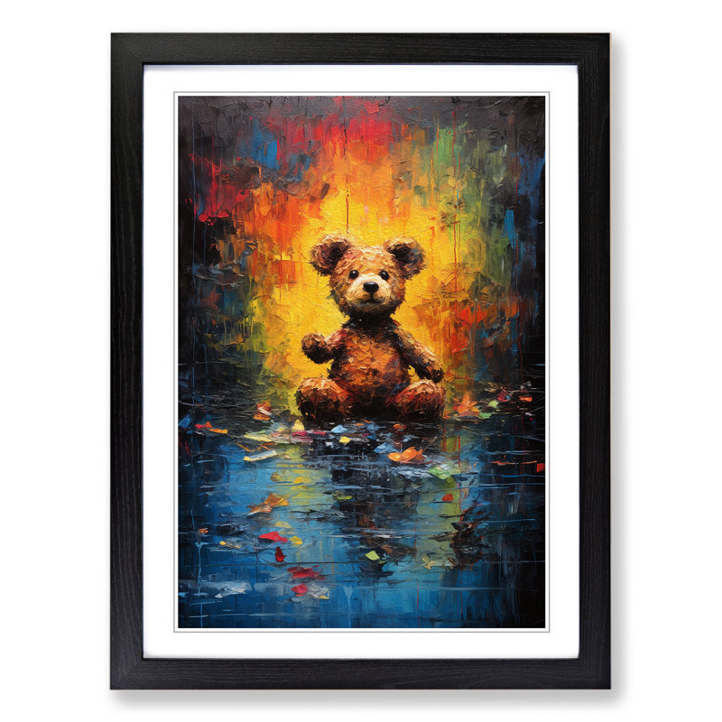 Teddy Bear Action Painting Art - Framed Print, Black Framed, 64cm H x 46cm W