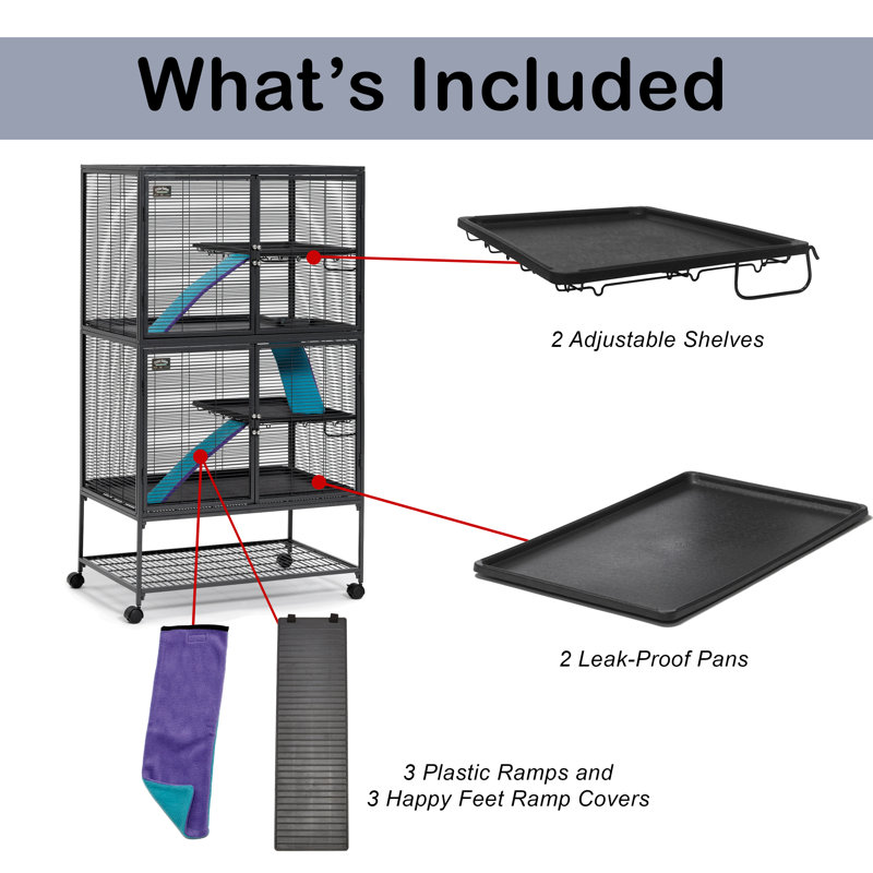 Gray Double Unit Small Animal Cage with Ramps and Shelves