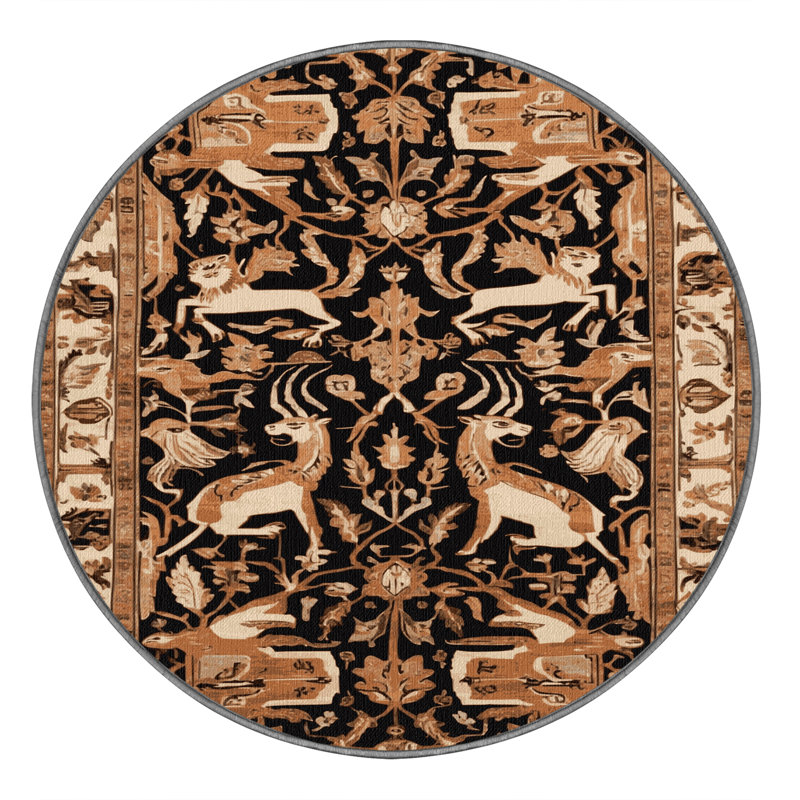Machine Washable Persian Brown Area Rug, Round 5'