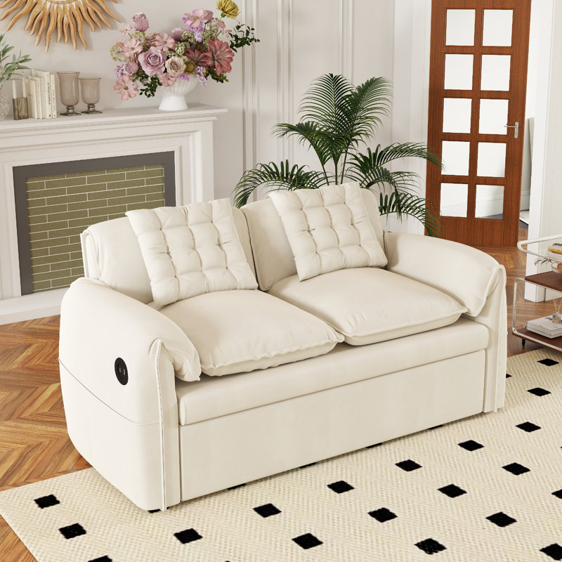 62.9" Pull Out Sofa Bed,3-In-1 Pull Out Couch With 5-Position Adjustable Backrest,Convertible Sleeper Sofa Bed With Storage & USB