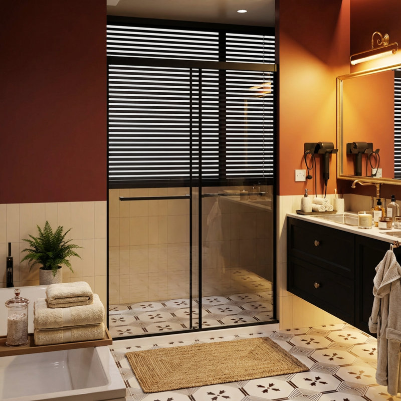 Porte de douche coulissante en aluminium 48 po x 72 po, système de fermeture en douceur, installation en 30 minutes, barrière contre les fuites, fonction acier noir mat, installation de 30 po, prévention, acier inoxydable