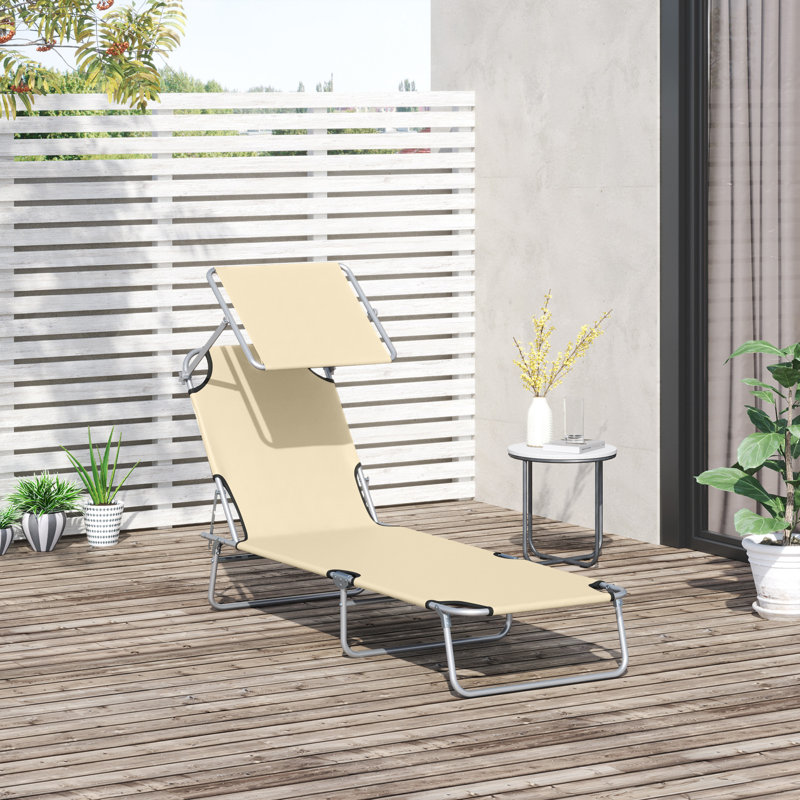 Chaise longue d'extérieur en métal Simrun, Beige, Blanc