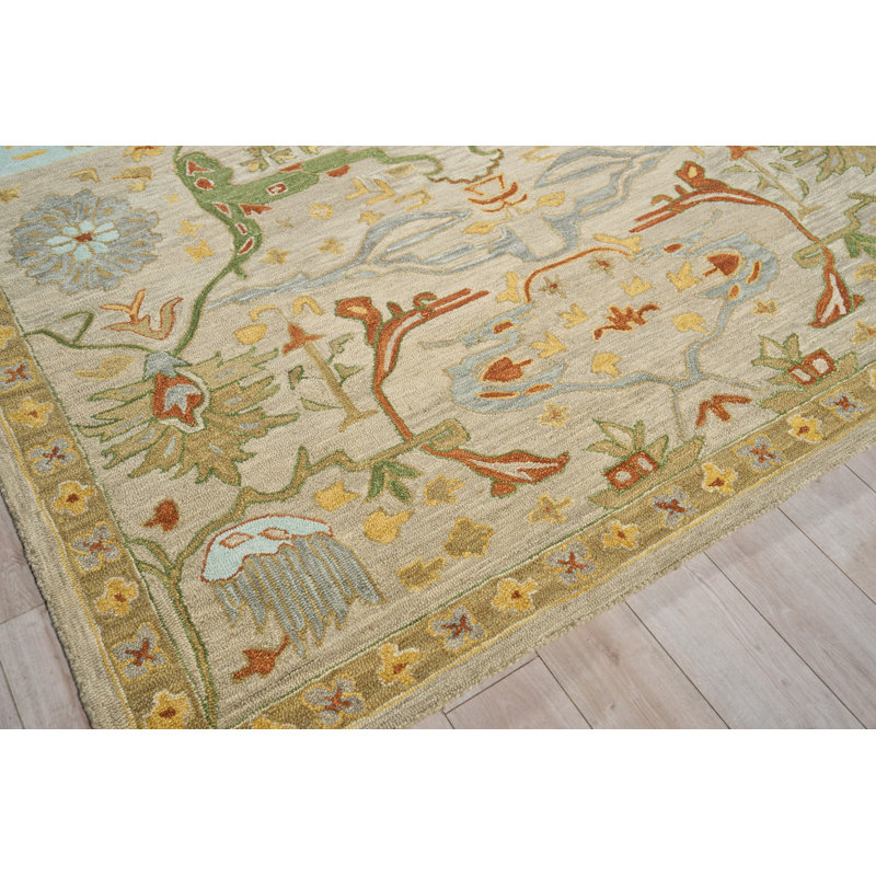 Hamilton hand-tufted New Zealand Wool Navy/Multi Area Rug, Rectangle 6' x 9', Beige