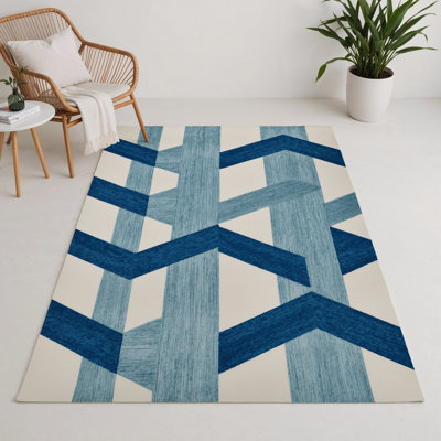 Tapis d'intérieur et d'extérieur à carreaux bleu