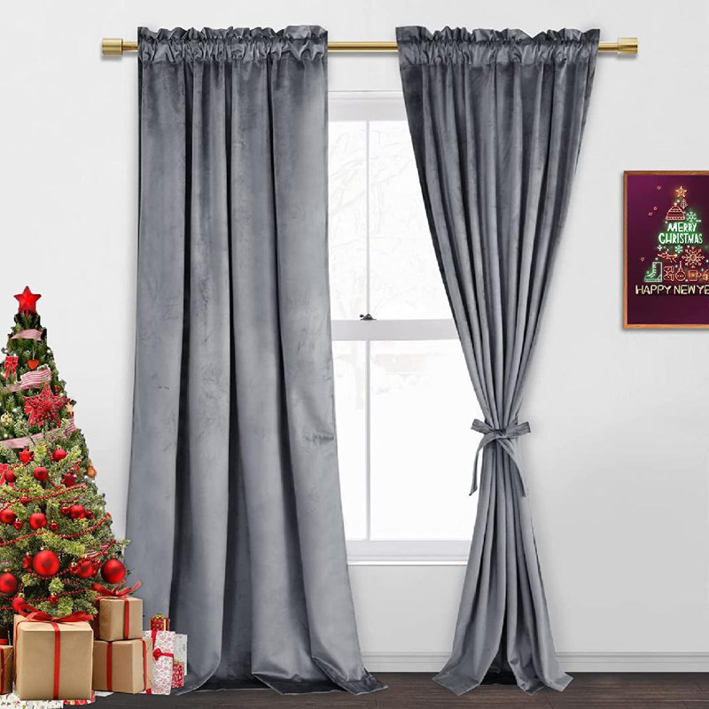 Rideau en velours, gris, L 52 po x L 108 po