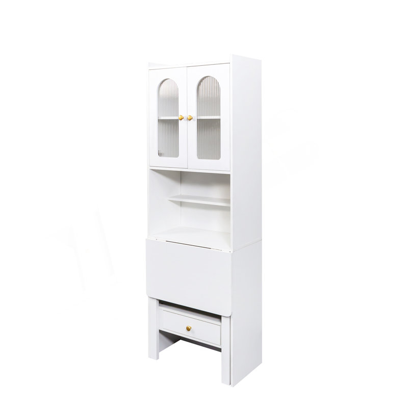 Fold-Out Convertible Writing Table,  Desk Cabinet With Shelf And Drawer Multi-Function Home Office Workstation, White
