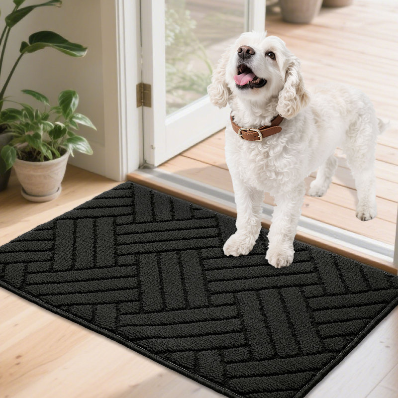 Non-Slip Geometric Indoor Doormat, 50.8cm W x 81.3cm L, Dark Grey