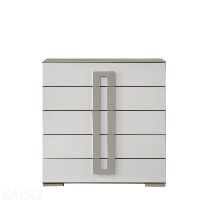 Commode 5 tiroirs de style contemporain en bois blanc