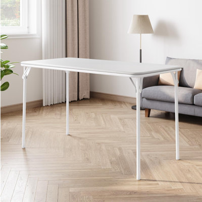 Folding Table, Portable Folding Card Rectangle Table With Sturdy Metal Frame, PU Leather Upholstered Foldable Table