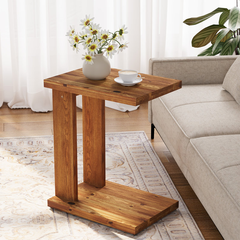 19.7" Solid Wood C-Shaped End Table, Sofa Side Table for Couch, Living Room
