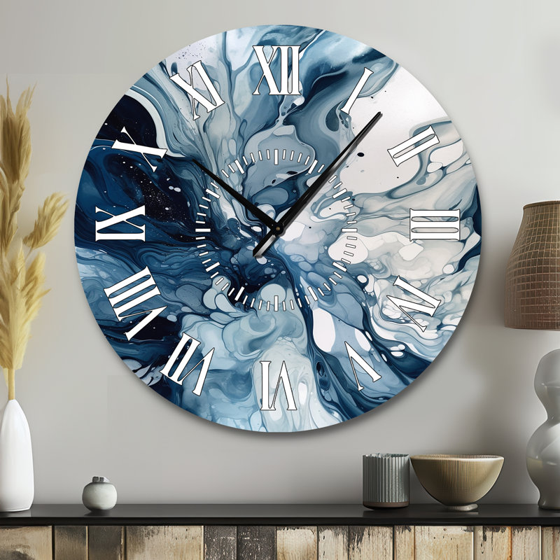 Horloge murale abstraite bleue et grise, Grand
