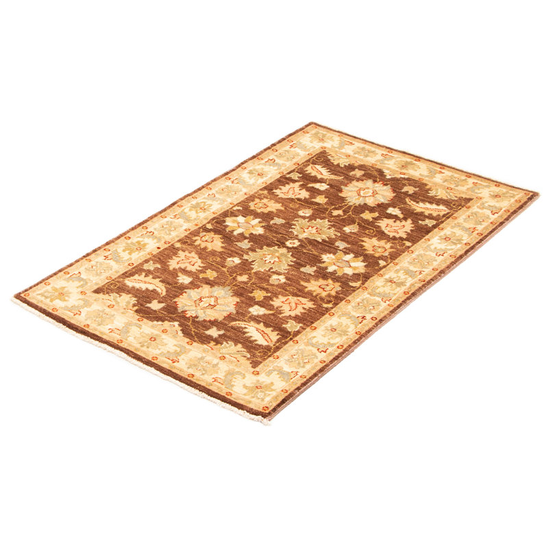 Tapis unique en laine noué à la main beige et brun nouvel âge 3 pi x 4 pi 10 po Dasan
