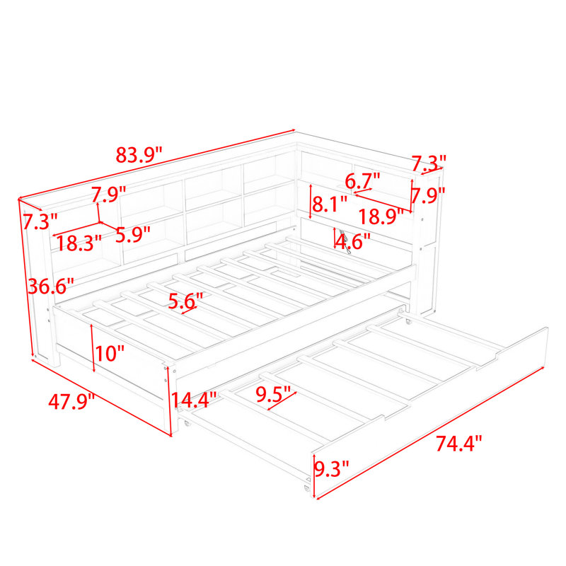 Kovan Wood Daybed with Twin Size Trundle, Twin, White