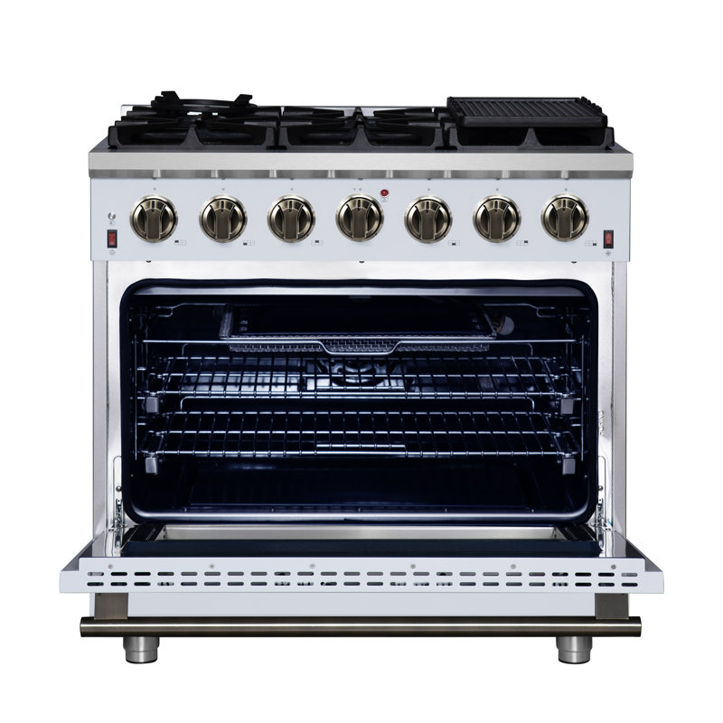 Massimo 36 Freestanding Gas Range with Antique Brass, White