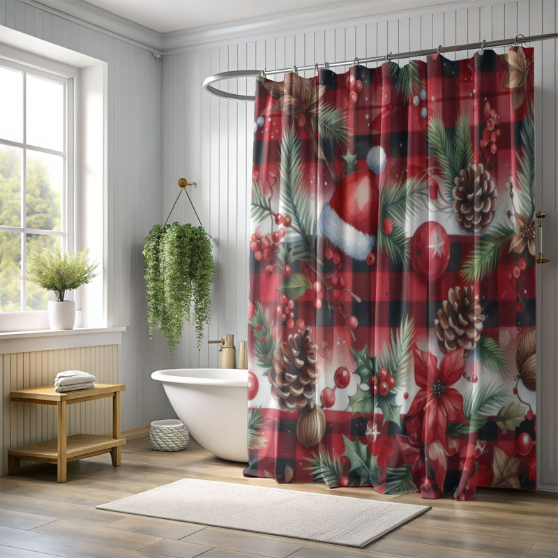 Rideau de douche standard 1 pièce Yuletide Checkers, H 74 po x l 71 po