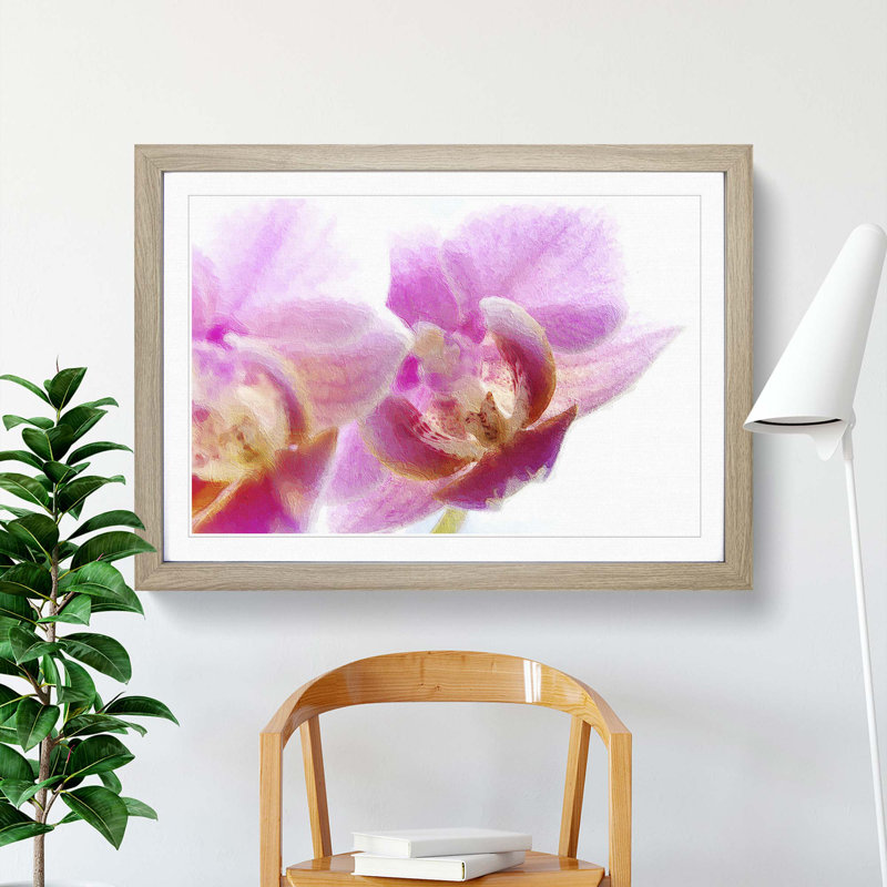 A Pink Orchid Flower - Framed Print, 45cm H x 63cm W x 2cm D, Oak Framed