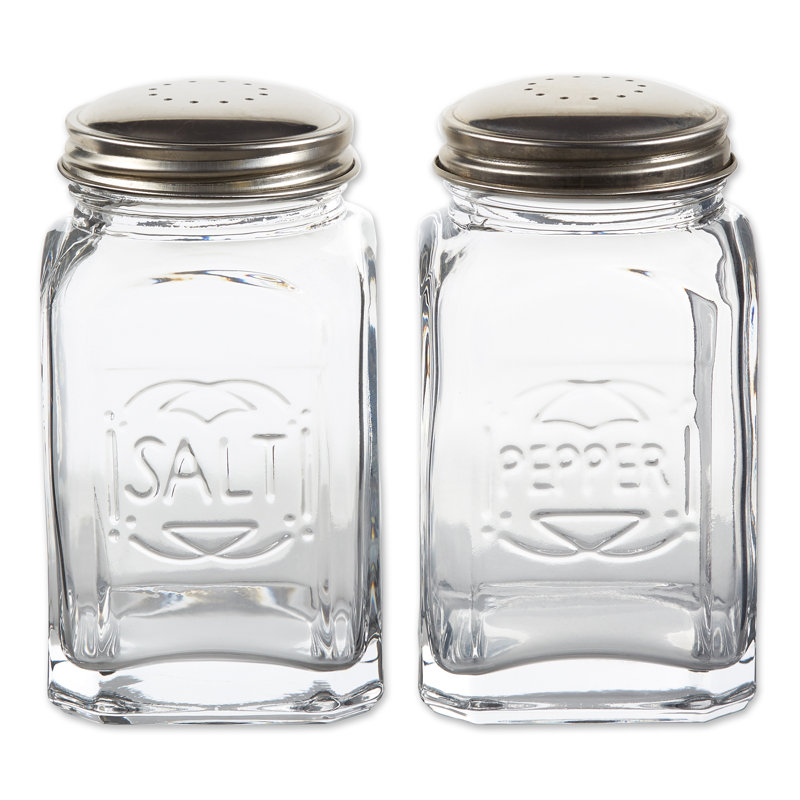 Clear Glass Retro Salt and Pepper Shaker Set with Stainless Steel Lids