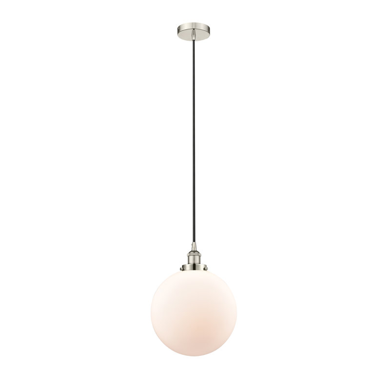 Frederick 1 - Light Single Pendant, White, 15.5" H x 12" W x 12" D, Polished Nickel