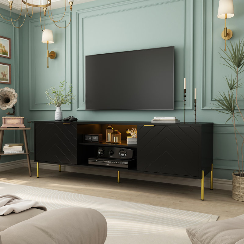 Unique Herringbone Design Multifunctional TV Stand, Black