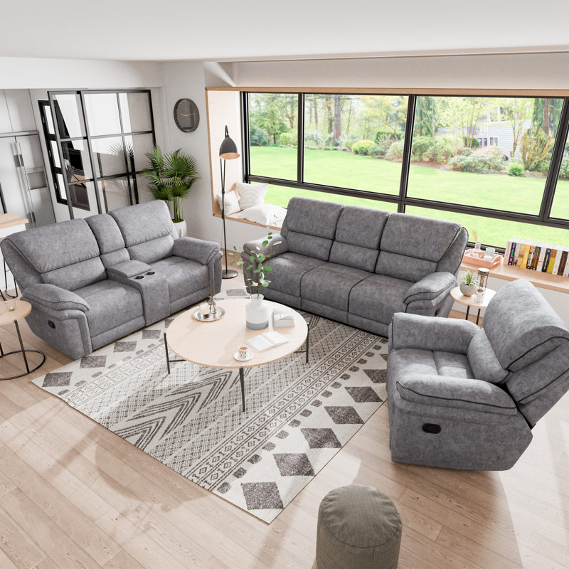 Ensemble de salon inclinable Martrell, 3 pièces: 1 causeuse, 1 canapé, 1 chaise